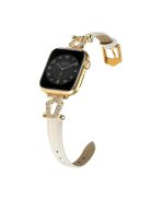 Watch Strap for Apple Watch Series 10 42mm / 9 8 7 41mm / SE (2023) SE (2022) SE 6 5 4 40mm / 3 2 1 38mm Cowhide Leather Band - Beige / Gold Buckle