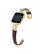 Watch Strap for Apple Watch Series 10 42mm / 9 8 7 41mm / SE (2023) SE (2022) SE 6 5 4 40mm / 3 2 1 38mm Cowhide Leather Band - Dark Coffee / Gold Buckle