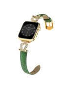 Watch Strap for Apple Watch Series 10 42mm / 9 8 7 41mm / SE (2023) SE (2022) SE 6 5 4 40mm / 3 2 1 38mm Cowhide Leather Band - Green / Gold Buckle