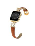 Watch Strap for Apple Watch Series 10 42mm / 9 8 7 41mm / SE (2023) SE (2022) SE 6 5 4 40mm / 3 2 1 38mm Cowhide Leather Band - Light Brown / Gold Buckle