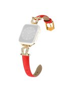 Watch Strap for Apple Watch Series 10 42mm / 9 8 7 41mm / SE (2023) SE (2022) SE 6 5 4 40mm / 3 2 1 38mm Cowhide Leather Band - Red / Gold Buckle