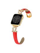 Watch Strap for Apple Watch Series 10 42mm / 9 8 7 41mm / SE (2023) SE (2022) SE 6 5 4 40mm / 3 2 1 38mm Cowhide Leather Band - Red / Gold Buckle