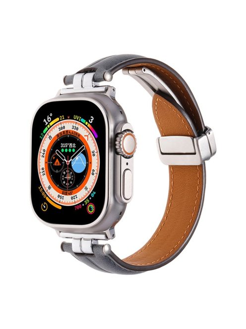 Watch Strap for Apple Watch Series 10 42mm / 9 8 7 41mm / SE (2023) SE (2022) SE 6 5 4 40mm / 3 2 1 38mm Crazy Horse Texture Band - Grey Blue+Silver Buckle