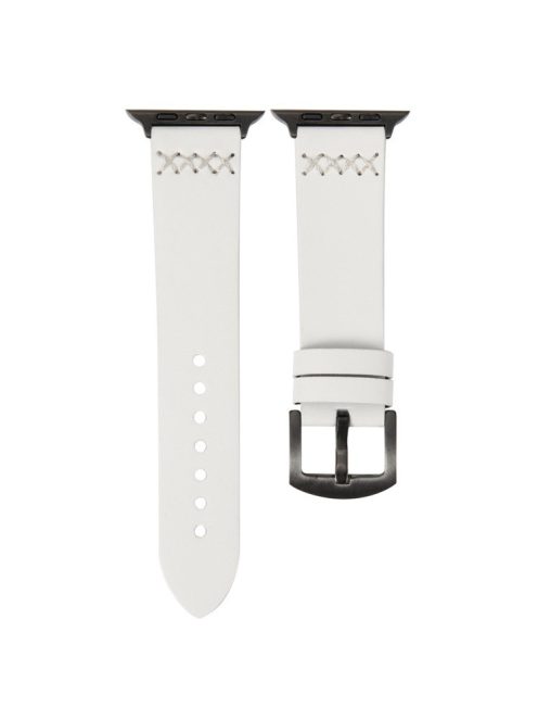 Watch Strap for Apple Watch Series 10 42mm / 9 8 7 41mm / SE (2023) SE (2022) SE 6 5 4 40mm / 3 2 1 38mm Cross Stitch Leather Watch Band - White