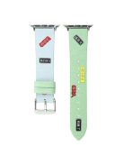 Watch Strap for Apple Watch Series 10 42mm / 9 8 7 41mm / SE (2023) SE (2022) SE 6 5 4 40mm / 3 2 1 38mm Cute Words Canvas Watch Band - Baby Blue / Green