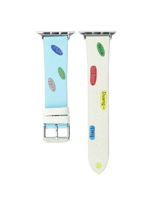 Watch Strap for Apple Watch Series 10 42mm / 9 8 7 41mm / SE (2023) SE (2022) SE 6 5 4 40mm / 3 2 1 38mm Cute Words Canvas Watch Band - Blue / White