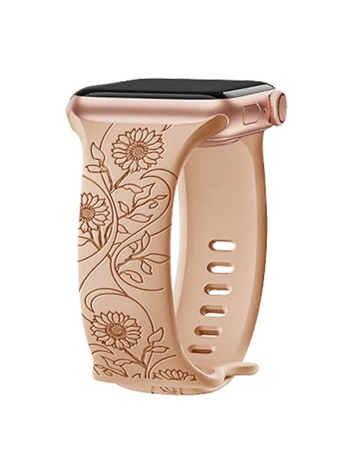 Watch Strap for Apple Watch Series 10 42mm / 9 8 7 41mm / SE (2023) SE (2022) SE 6 5 4 40mm / 3 2 1 38mm Flower Engraved Watch Band - Sunflower / Milk Tea