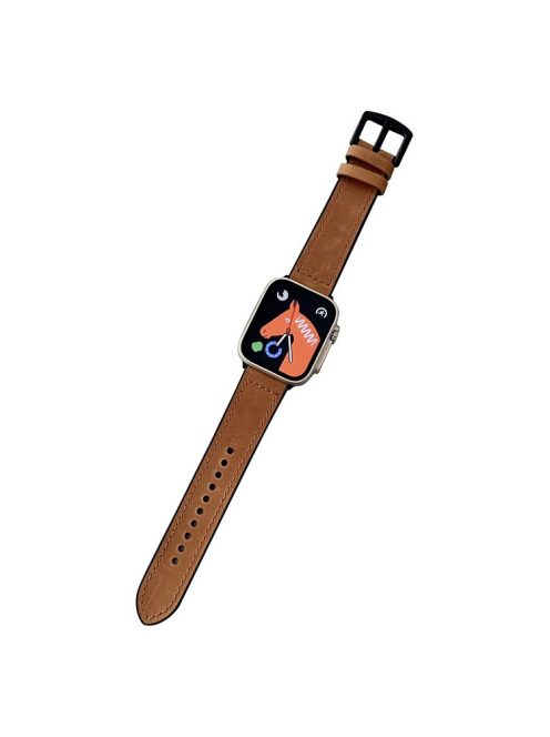 Watch Strap for Apple Watch Series 10 42mm / 9 8 7 41mm / SE (2023) SE (2022) SE 6 5 4 40mm / 3 2 1 38mm Genuine Cow Leather Silicone Band - Brown