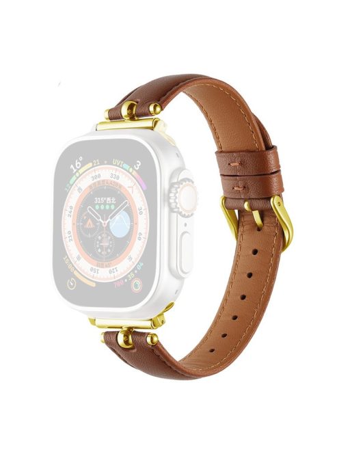 Watch Strap for Apple Watch Series 10 42mm / 9 8 7 41mm / SE (2023) SE (2022) SE 6 5 4 40mm / 3 2 1 38mm Genuine Cow Leather Watch Straps - Dark Brown / Gold Buckle