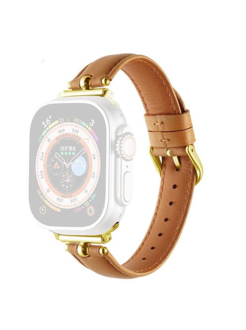 Watch Strap for Apple Watch Series 10 42mm / 9 8 7 41mm / SE (2023) SE (2022) SE 6 5 4 40mm / 3 2 1 38mm Genuine Cow Leather Watch Straps - Khaki / Gold Buckle