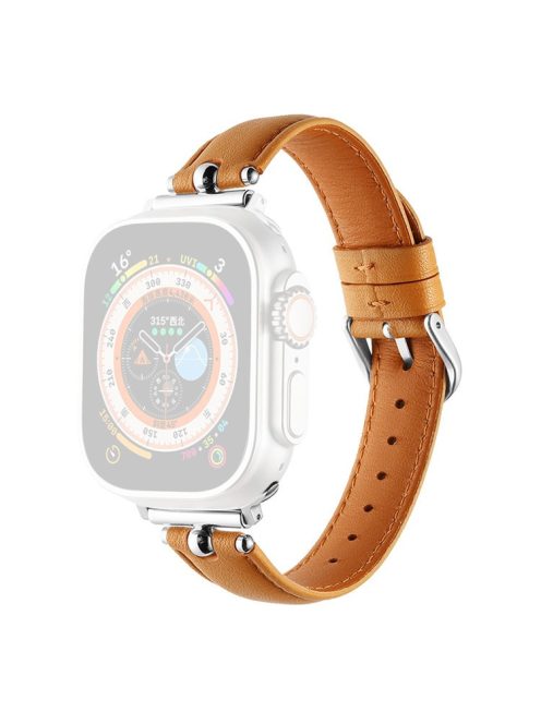 Watch Strap for Apple Watch Series 10 42mm / 9 8 7 41mm / SE (2023) SE (2022) SE 6 5 4 40mm / 3 2 1 38mm Genuine Cow Leather Watch Straps - Khaki / Silver Buckle