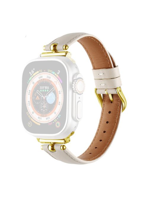 Watch Strap for Apple Watch Series 10 42mm / 9 8 7 41mm / SE (2023) SE (2022) SE 6 5 4 40mm / 3 2 1 38mm Genuine Cow Leather Watch Straps - White / Gold Buckle