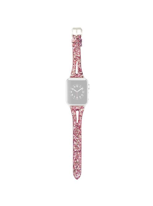 Watch Strap for Apple Watch Series 10 42mm / 9 8 7 41mm / SE (2023) SE (2022) SE 6 5 4 40mm / 3 2 1 38mm Glitter Leather Wristband - Pink