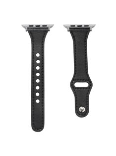   Watch Strap for Apple Watch Series 10 42mm / 9 8 7 41mm / SE (2023) SE (2022) SE 6 5 4 40mm / 3 2 1 38mm Leather Watch Band with Button Buckle - Black