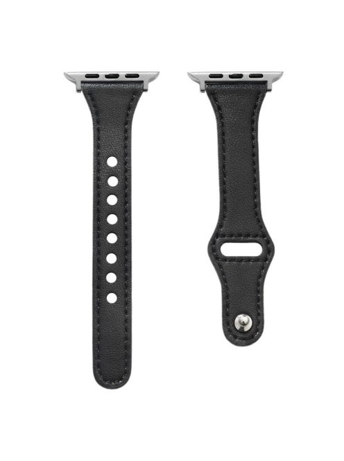 Watch Strap for Apple Watch Series 10 42mm / 9 8 7 41mm / SE (2023) SE (2022) SE 6 5 4 40mm / 3 2 1 38mm Leather Watch Band with Button Buckle - Black