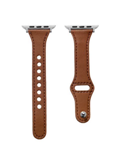 Watch Strap for Apple Watch Series 10 42mm / 9 8 7 41mm / SE (2023) SE (2022) SE 6 5 4 40mm / 3 2 1 38mm Leather Watch Band with Button Buckle - Brown