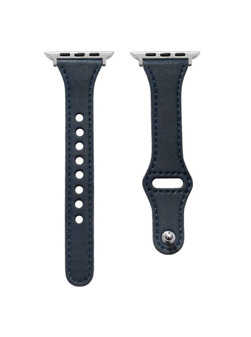 Watch Strap for Apple Watch Series 10 42mm / 9 8 7 41mm / SE (2023) SE (2022) SE 6 5 4 40mm / 3 2 1 38mm Leather Watch Band with Button Buckle - Navy Blue