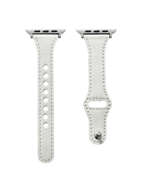 Watch Strap for Apple Watch Series 10 42mm / 9 8 7 41mm / SE (2023) SE (2022) SE 6 5 4 40mm / 3 2 1 38mm Leather Watch Band with Button Buckle - White