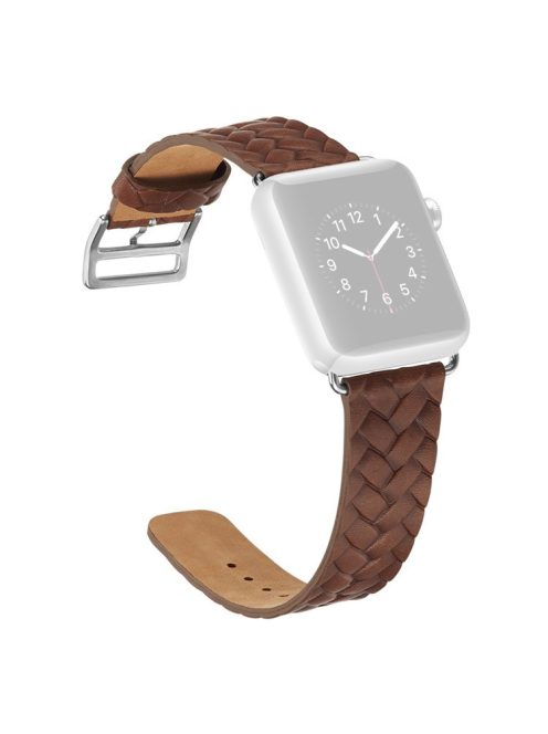 Watch Strap for Apple Watch Series 10 42mm / 9 8 7 41mm / SE (2023) SE (2022) SE 6 5 4 40mm / 3 2 1 38mm Leather Watch Band Woven Texture - Brown