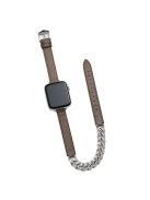 Watch Strap for Apple Watch Series 10 42mm / 9 8 7 41mm / SE (2023) SE (2022) SE 6 5 4 40mm / 3 2 1 38mm Leather+Chain Shiny Watch Band - Sandalwood