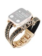 Watch Strap for Apple Watch Series 10 42mm / 9 8 7 41mm / SE (2023) SE (2022) SE 6 5 4 40mm / 3 2 1 38mm Leather+Metal Watch Strap with Rhinestone - Black