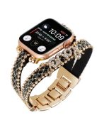 Watch Strap for Apple Watch Series 10 42mm / 9 8 7 41mm / SE (2023) SE (2022) SE 6 5 4 40mm / 3 2 1 38mm Leather+Metal Watch Strap with Rhinestone - Black