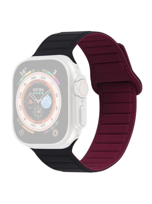 Watch Strap for Apple Watch Series 10 42mm / 9 8 7 41mm / SE (2023) SE (2022) SE 6 5 4 40mm / 3 2 1 38mm Magnetic Silicone Color Match Watchband - Black / Wine Red