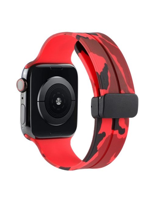 Watch Strap for Apple Watch Series 10 42mm / 9 8 7 41mm / SE (2023) SE (2022) SE 6 5 4 40mm / 3 2 1 38mm Magnetic Watch Band Camo Silicone Watch Strap - Red