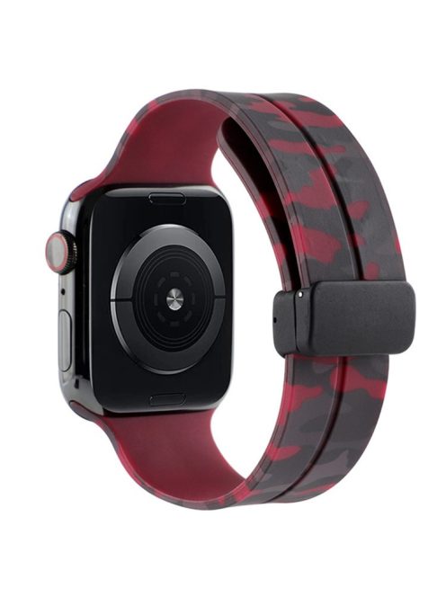 Watch Strap for Apple Watch Series 10 42mm / 9 8 7 41mm / SE (2023) SE (2022) SE 6 5 4 40mm / 3 2 1 38mm Magnetic Watch Band Camo Silicone Watch Strap - Wine Red