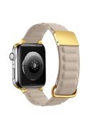 Watch Strap for Apple Watch Series 10 42mm / 9 8 7 41mm / SE (2023) SE (2022) SE 6 5 4 40mm / 3 2 1 38mm Magnetic Watchband Genuine Cow Leather Watch Strap - Khaki