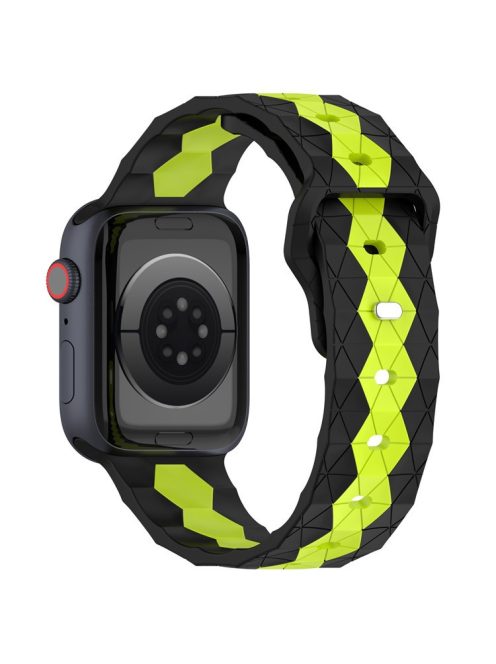 Watch Strap for Apple Watch Series 10 42mm / 9 8 7 41mm / SE (2023) SE (2022) SE 6 5 4 40mm / 3 2 1 38mm Silicone Band (Football Pattern) - Black+Lime