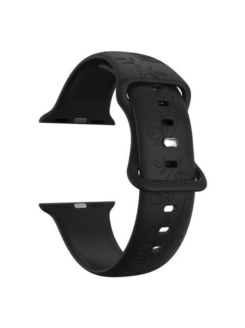 Watch Strap for Apple Watch Series 10 42mm / 9 8 7 41mm / SE (2023) SE (2022) SE 6 5 4 40mm / 3 2 1 38mm Silicone Band Engraved Watch Strap - Black