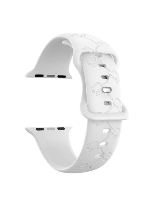 Watch Strap for Apple Watch Series 10 42mm / 9 8 7 41mm / SE (2023) SE (2022) SE 6 5 4 40mm / 3 2 1 38mm Silicone Band Engraved Watch Strap - White