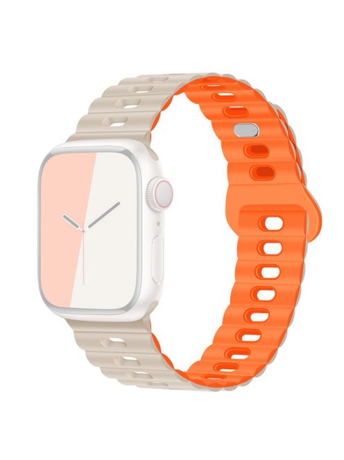 Watch Strap for Apple Watch Series 10 42mm / 9 8 7 41mm / SE (2023) SE (2022) SE 6 5 4 40mm / 3 2 1 38mm Silicone Watch Band - Starlight+Orange