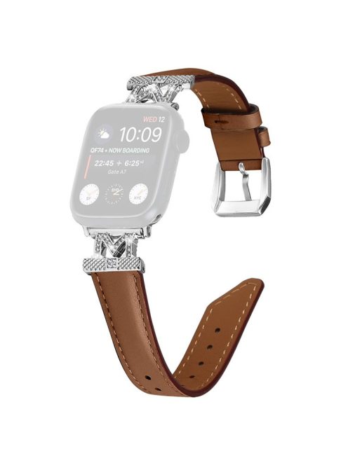 Watch Strap for Apple Watch Series 10 42mm / 9 8 7 41mm / SE (2023) SE (2022) SE 6 5 4 40mm / 3 2 1 38mm Silver Buckle Watch Band - Brown