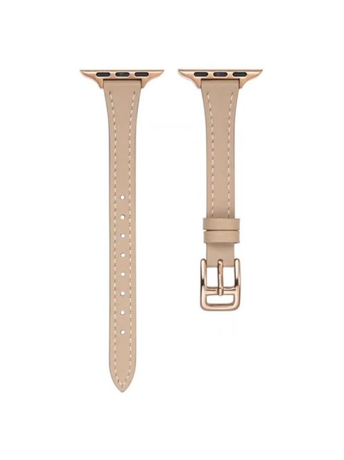 Watch Strap for Apple Watch Series 10 42mm / 9 8 7 41mm / SE (2023) SE (2022) SE 6 5 4 40mm / 3 2 1 38mm Slim Watchband Genuine Cow Leather Watch Strap - Apricot