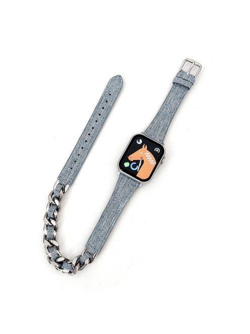 Watch Strap for Apple Watch Series 10 42mm / 9 8 7 41mm / SE (2023) SE (2022) SE 6 5 4 40mm / 3 2 1 38mm Watch Band Denim+Leather+Zinc Alloy Strap - Baby Blue