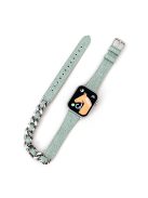 Watch Strap for Apple Watch Series 10 42mm / 9 8 7 41mm / SE (2023) SE (2022) SE 6 5 4 40mm / 3 2 1 38mm Watch Band Denim+Leather+Zinc Alloy Strap - Cyan