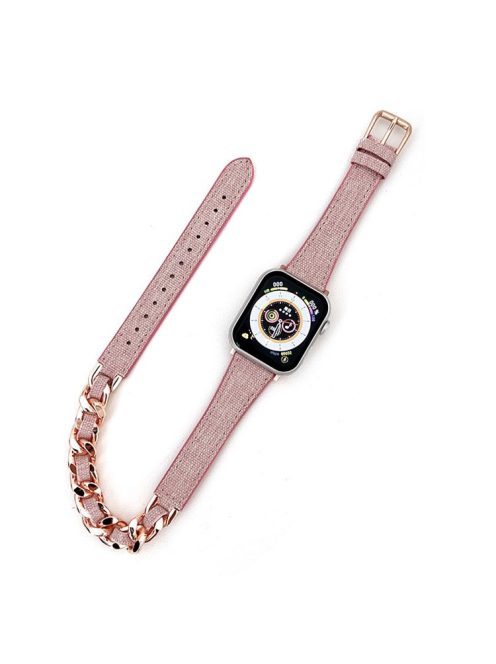 Watch Strap for Apple Watch Series 10 42mm / 9 8 7 41mm / SE (2023) SE (2022) SE 6 5 4 40mm / 3 2 1 38mm Watch Band Denim+Leather+Zinc Alloy Strap - Light Pink