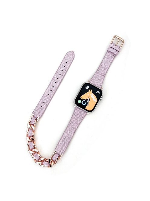 Watch Strap for Apple Watch Series 10 42mm / 9 8 7 41mm / SE (2023) SE (2022) SE 6 5 4 40mm / 3 2 1 38mm Watch Band Denim+Leather+Zinc Alloy Strap - Light Purple