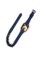 Watch Strap for Apple Watch Series 10 42mm / 9 8 7 41mm / SE (2023) SE (2022) SE 6 5 4 40mm / 3 2 1 38mm Watch Band Denim+Leather+Zinc Alloy Strap - Navy Blue