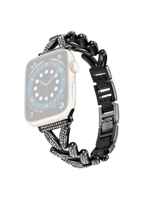 Watch Strap for Apple Watch Series 10 42mm / 9 8 7 41mm / SE (2023) SE (2022) SE 6 5 4 40mm / 3 2 1 38mm Watch Band Rhinestone Metal Strap - Black