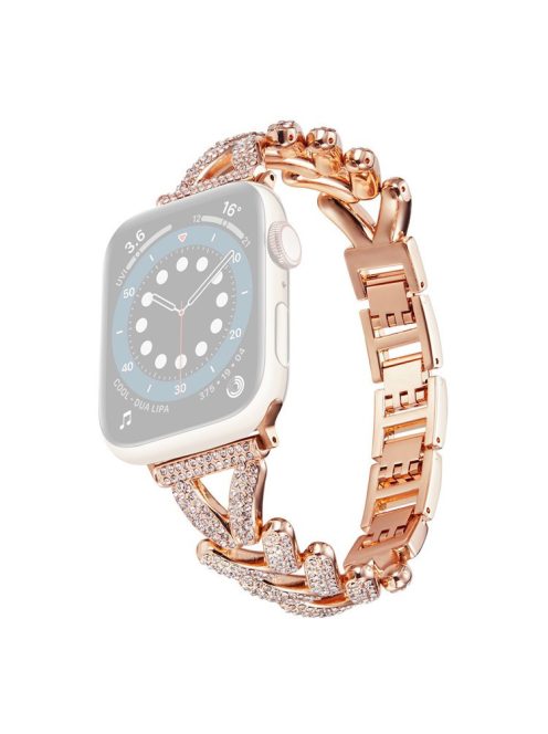 Watch Strap for Apple Watch Series 10 42mm / 9 8 7 41mm / SE (2023) SE (2022) SE 6 5 4 40mm / 3 2 1 38mm Watch Band Rhinestone Metal Strap - Rose Gold