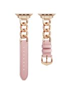 Watch Strap for Apple Watch Series 10 42mm / 9 8 7 41mm / SE (2023) SE (2022) SE 6 5 4 40mm / 3 2 1 38mm Zinc Alloy+Cowhide Wrist Band - Pink+Rose Gold