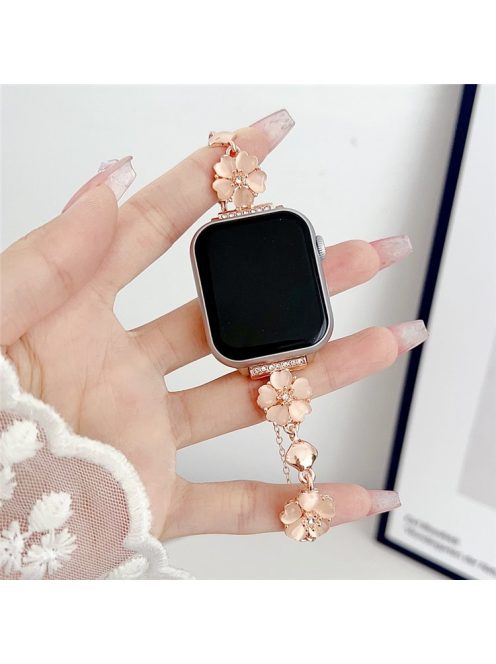 Watchband for Apple Watch Series 10 42mm / 9 8 7 41mm / SE (2023) SE (2022) SE 6 5 4 40mm / 3 2 1 38mm Heart-Shaped Flower Chain Strap - Rose Gold