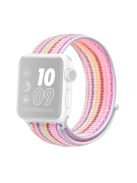 Waterproof Nylon Weaven Loop Fastener  Smart Bracelet Strap for Apple Watch Series 10 46mm / Ultra 2 Ultra 49mm / 9 8 7 45mm / SE (2023) SE (2022) SE 6 5 4 44mm / 3 2 1 42mm - Pinstripe Pink