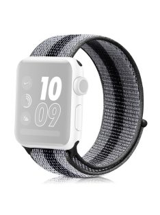   Waterproof Nylon Weaven Loop Fastener  Smart Bracelet Strap for Apple Watch Series 10 46mm / Ultra 2 Ultra 49mm / 9 8 7 45mm / SE (2023) SE (2022) SE 6 5 4 44mm / 3 2 1 42mm - Stripe Black