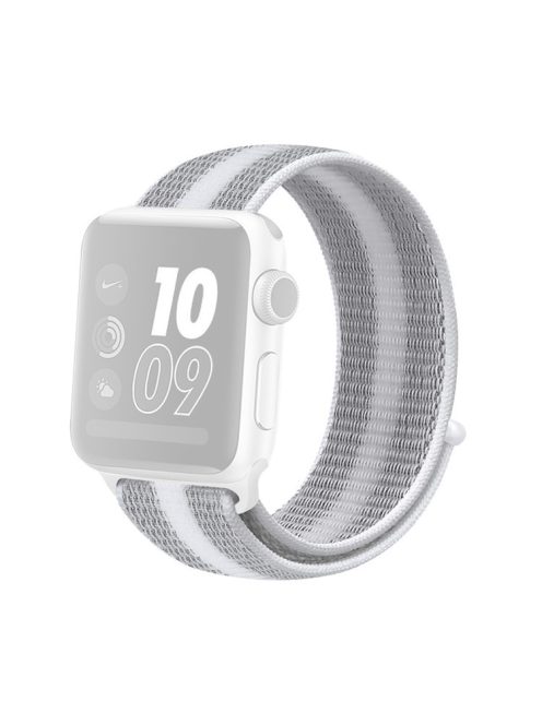 Waterproof Nylon Weaven Loop Fastener  Smart Bracelet Strap for Apple Watch Series 10 46mm / Ultra 2 Ultra 49mm / 9 8 7 45mm / SE (2023) SE (2022) SE 6 5 4 44mm / 3 2 1 42mm - Stripe White