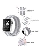 Waterproof Nylon Weaven Loop Fastener  Smart Bracelet Strap for Apple Watch Series 10 46mm / Ultra 2 Ultra 49mm / 9 8 7 45mm / SE (2023) SE (2022) SE 6 5 4 44mm / 3 2 1 42mm - Stripe White