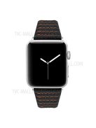 Wave Texture Cowhide Genuine Leather Smart Watch Strap Watchband for Apple Watch Series 10 46mm / Ultra 2 Ultra 49mm / 9 8 7 45mm / SE (2023) SE (2022) SE 6 5 4 44mm / 3 2 1 42mm - Black